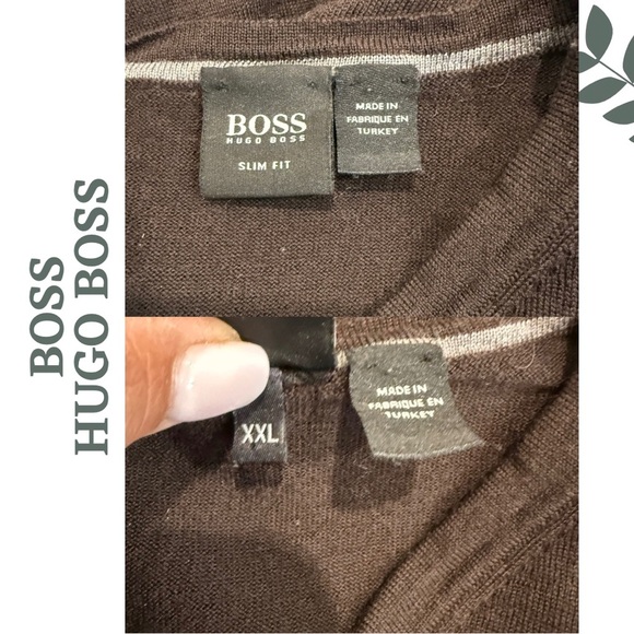 BOSS by Hugo Boss Lightweight V-Neck Pullover Slim Fit Sweater Brown Size XXL - Picture 6 of 6